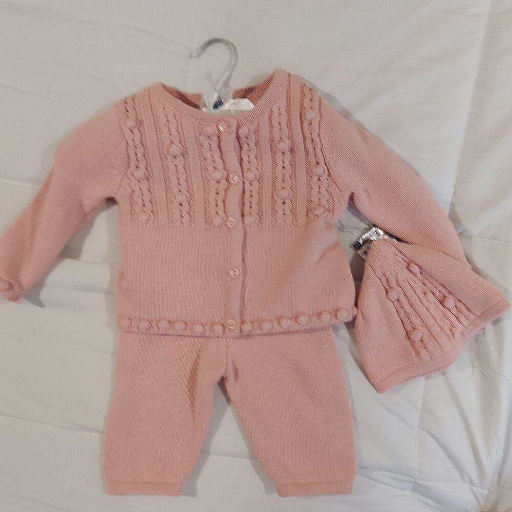 Piper & Posey Baby Girl 3 Piece Pink Cotton Knit Set